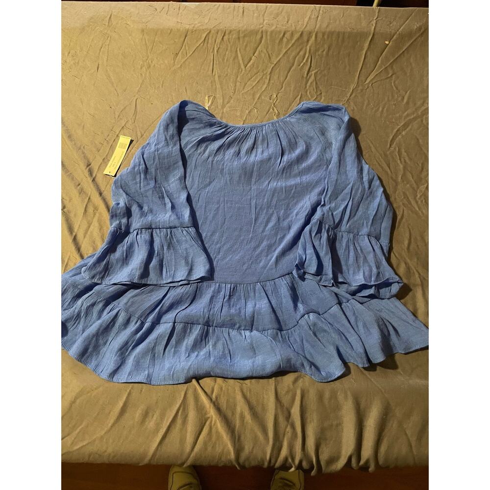 Counterparts Blouse Womens S Hydrangea Blue Ruffle Tiered Long Sleeve Peasant - Picture 2 of 4